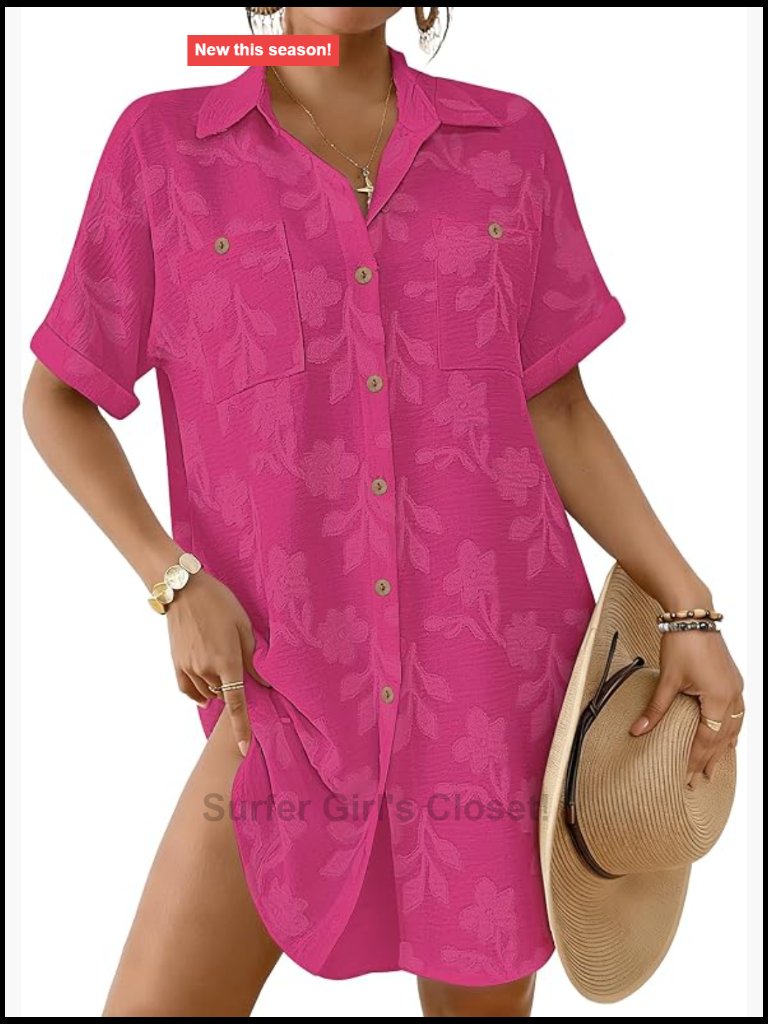 Swimsuit Cover Up Swiss Dot Button Down Beach Shirt